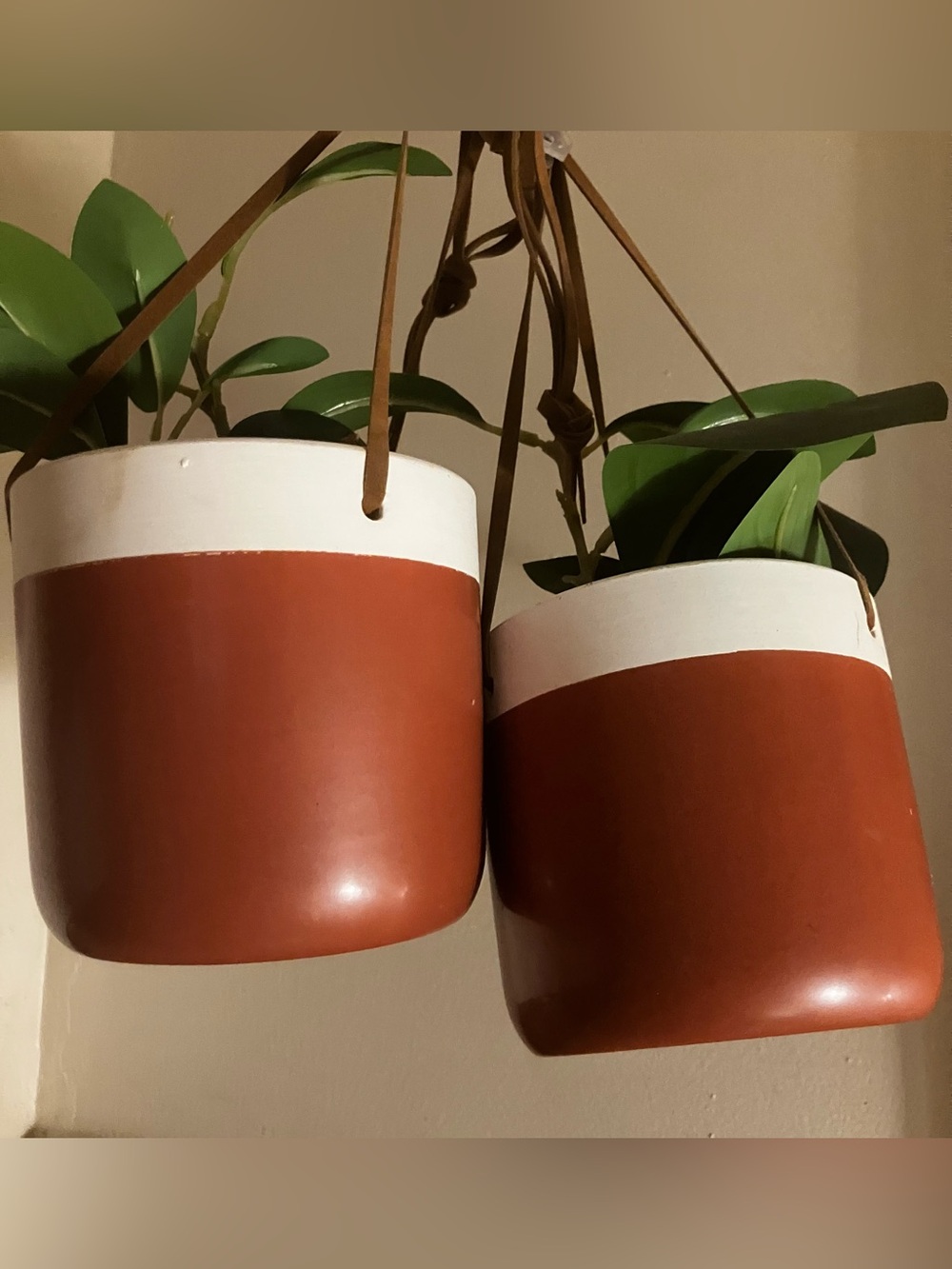 Set of 2 Terracotta & White Hanging Planter Pair - Modern Home Accents